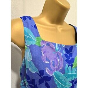 Vtg Robbie Bee 90s Silk Floral Sheath Dress 12 Blue Purple Derby Old Money Guest